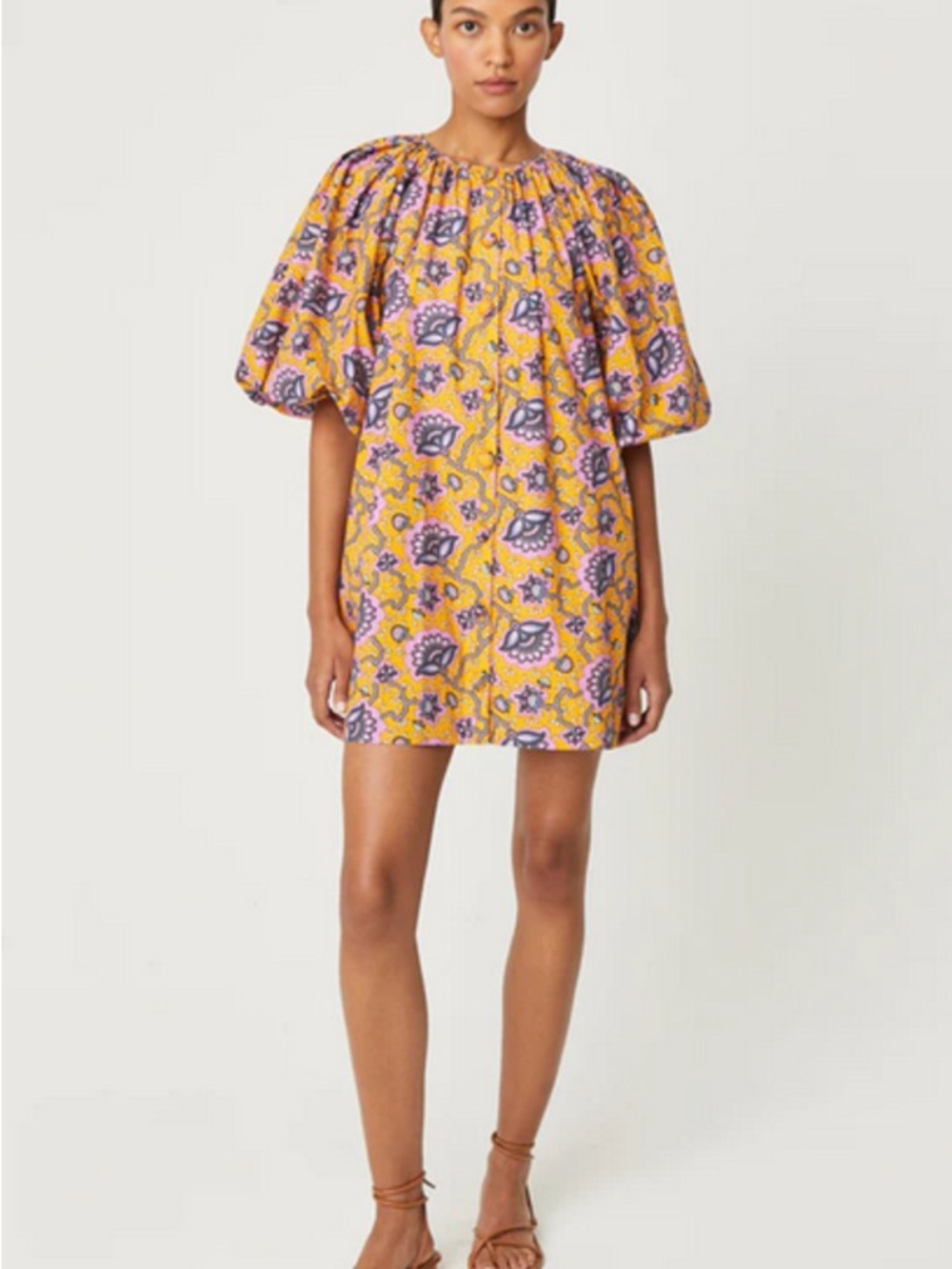 RHODE Resort Paloma Dress Gold Lotus Mini Dress